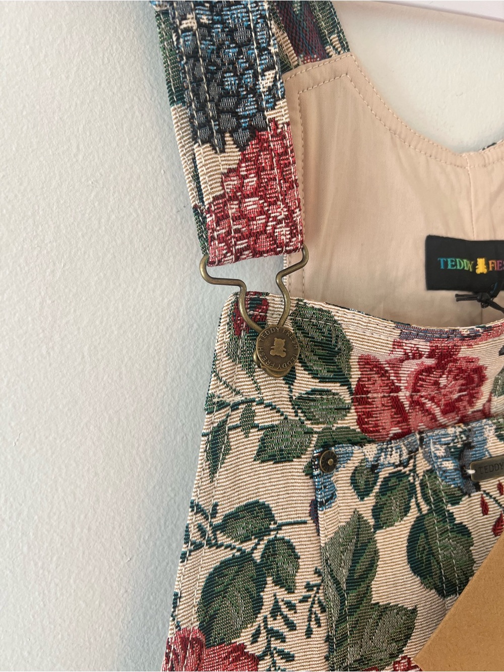 NEW Teddy Fresh Floral Tapestry Overalls Women’s Small S Jacquard Weave Inspired - Picture 7 of 12